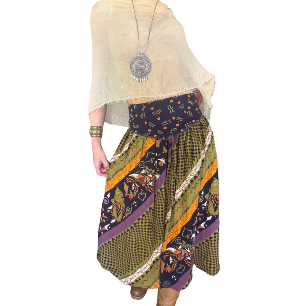 True Vintage 90s Boho Whimsy Midi Skirt - Picture 2 of 12